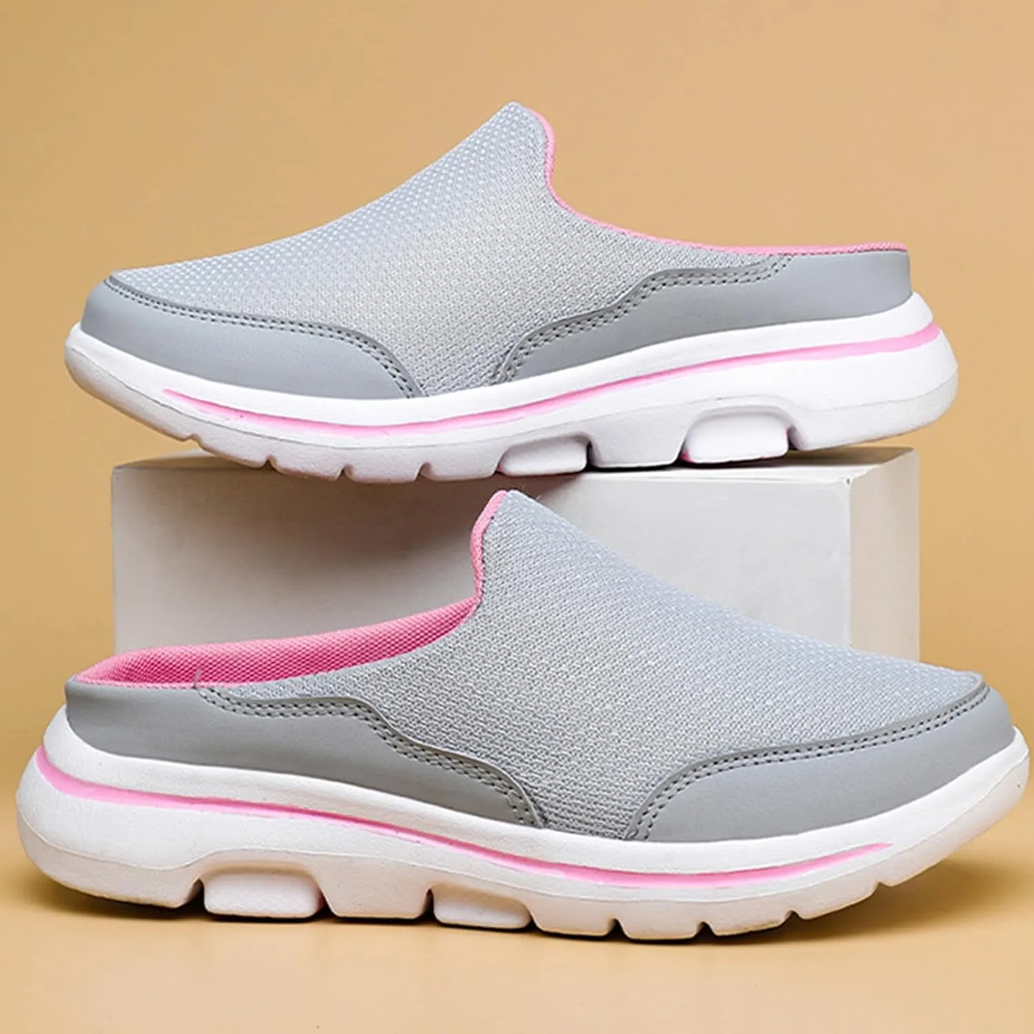 Women's Slip On Mules Casual Clog Comfort Slip-On Walking Mules Breathable Mesh Walking Mules Sneakers Open Back Slip On Shoes Breathable Slippers Closed Toe Slides