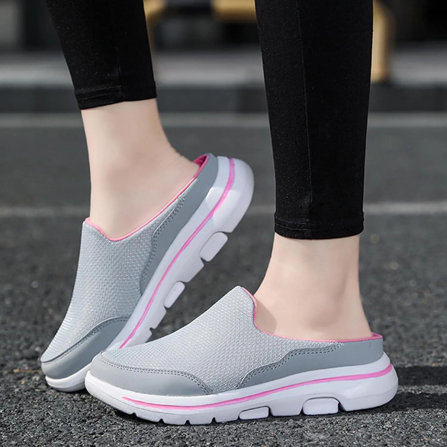 Women's Slip On Mules Casual Clog Comfort Slip-On Walking Mules Breathable Mesh Walking Mules Sneakers Open Back Slip On Shoes Breathable Slippers Closed Toe Slides