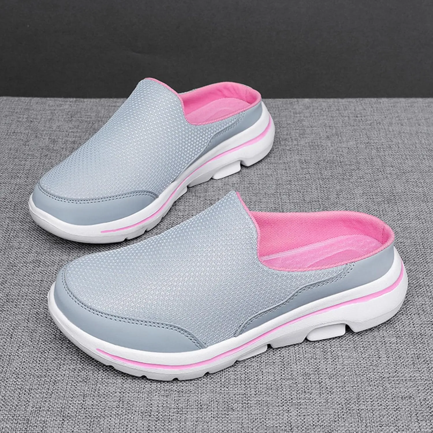 Women's Slip On Mules Casual Clog Comfort Slip-On Walking Mules Breathable Mesh Walking Mules Sneakers Open Back Slip On Shoes Breathable Slippers Closed Toe Slides