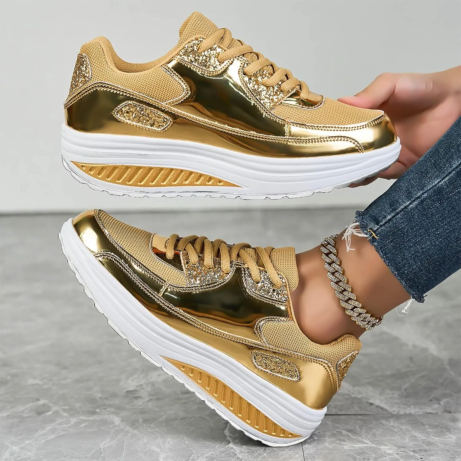 Womens Slip On Shoes Dressy Casual Wide Width Sneakers for Women Trendy Dressy Platform Fashion Casual Lace Up Shoe
