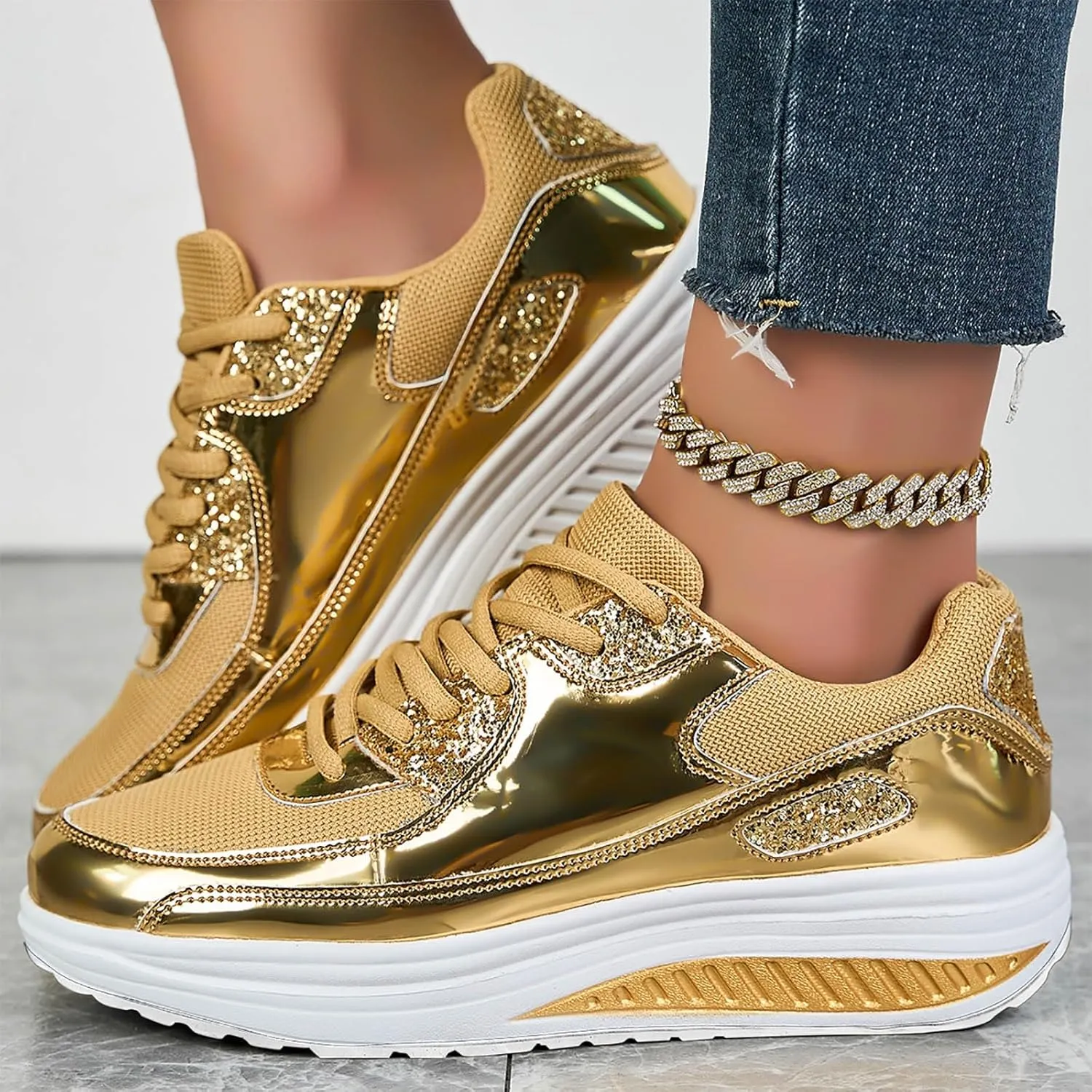 Womens Slip On Shoes Dressy Casual Wide Width Sneakers for Women Trendy Dressy Platform Fashion Casual Lace Up Shoe