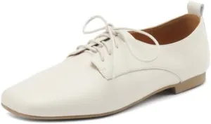Women's Soft Leather Handmade Square Toe Lace Up Comfortable Office Oxford Flats Shoes