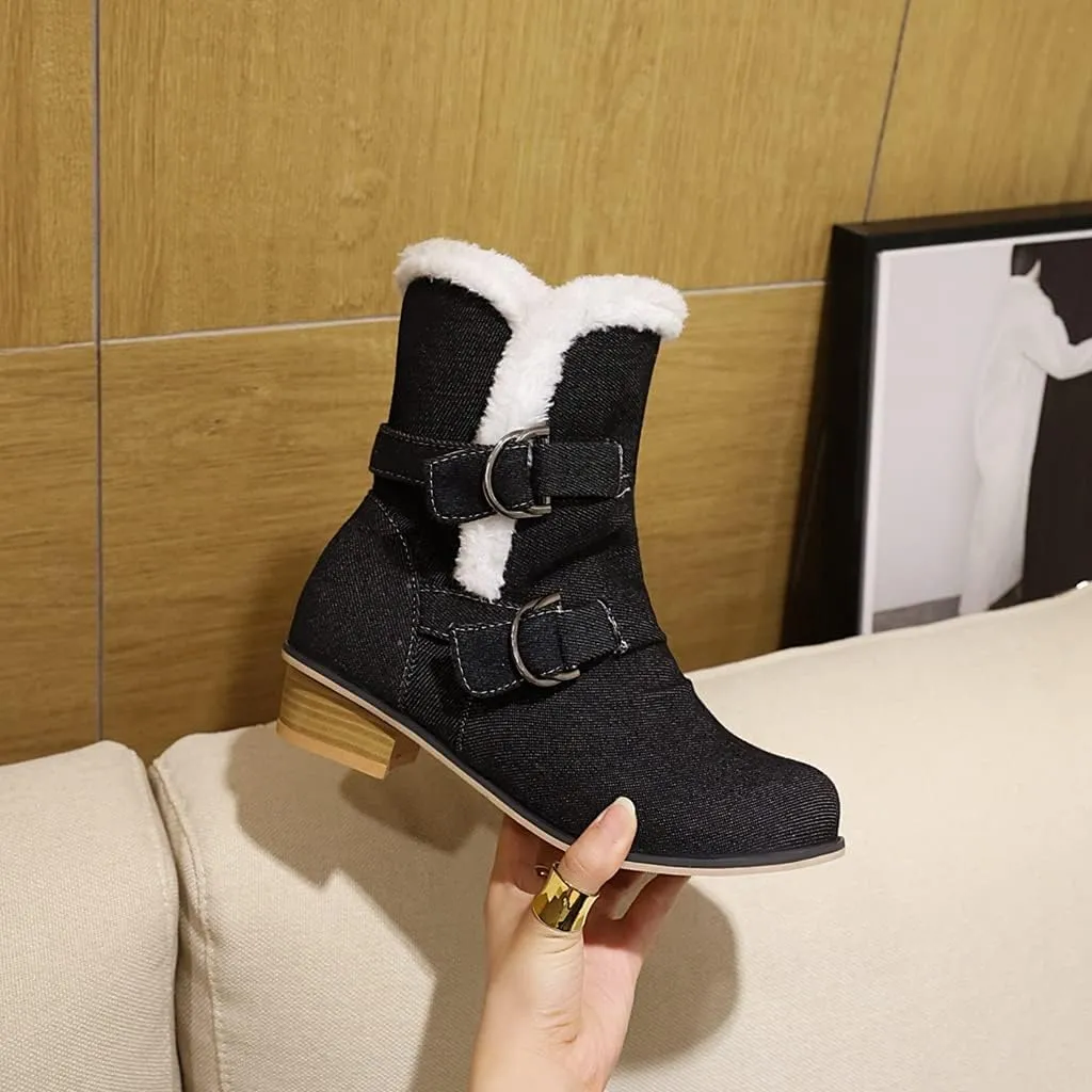 Women's Square Toe Denim Ankle Boots Embroidered Flower Zipper Block Low Heel Dressy Short Booties