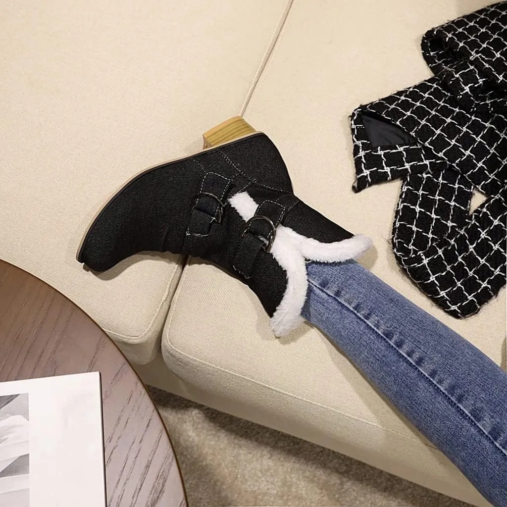Women's Square Toe Denim Ankle Boots Embroidered Flower Zipper Block Low Heel Dressy Short Booties