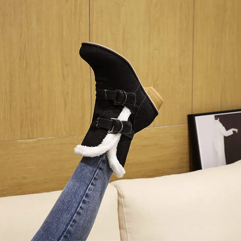 Women's Square Toe Denim Ankle Boots Embroidered Flower Zipper Block Low Heel Dressy Short Booties