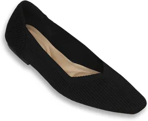 Women's Square Toe Flats Knit Dress Shoes Comfortable Mesh Flats for Women Slip On Ballet Flats Shoes Classic Soft Mary Jane Shoes