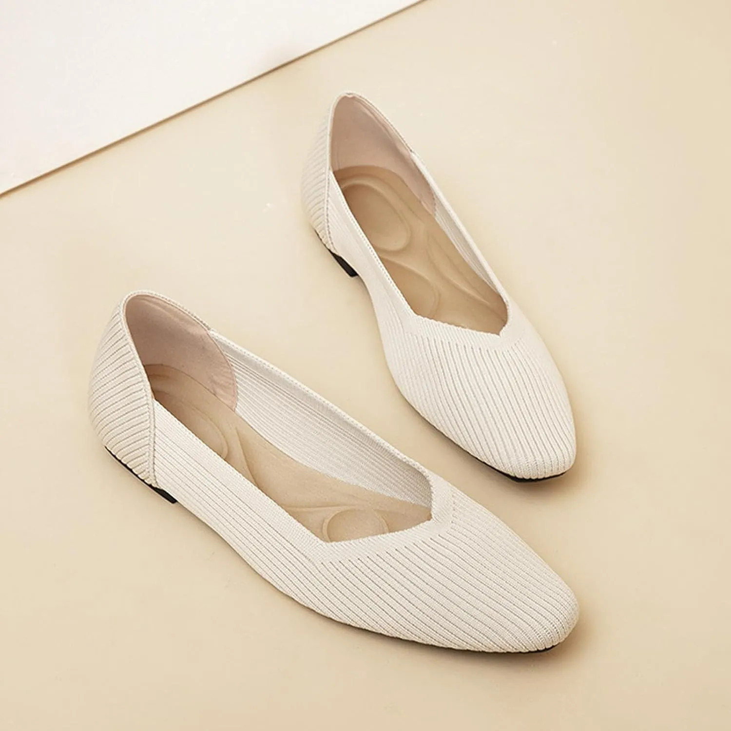 Women's Square Toe Flats Knit Dress Shoes Comfortable Mesh Flats for Women Slip On Ballet Flats Shoes Classic Soft Mary Jane Shoes
