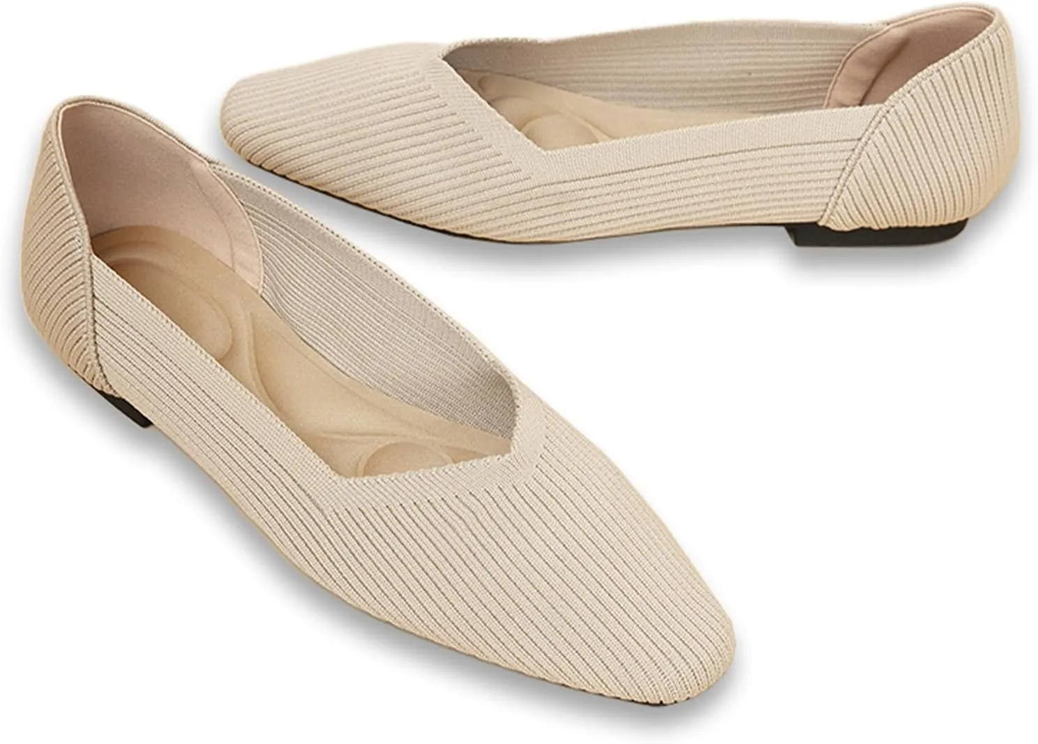 Women's Square Toe Flats Knit Dress Shoes Comfortable Mesh Flats for Women Slip On Ballet Flats Shoes Classic Soft Mary Jane Shoes