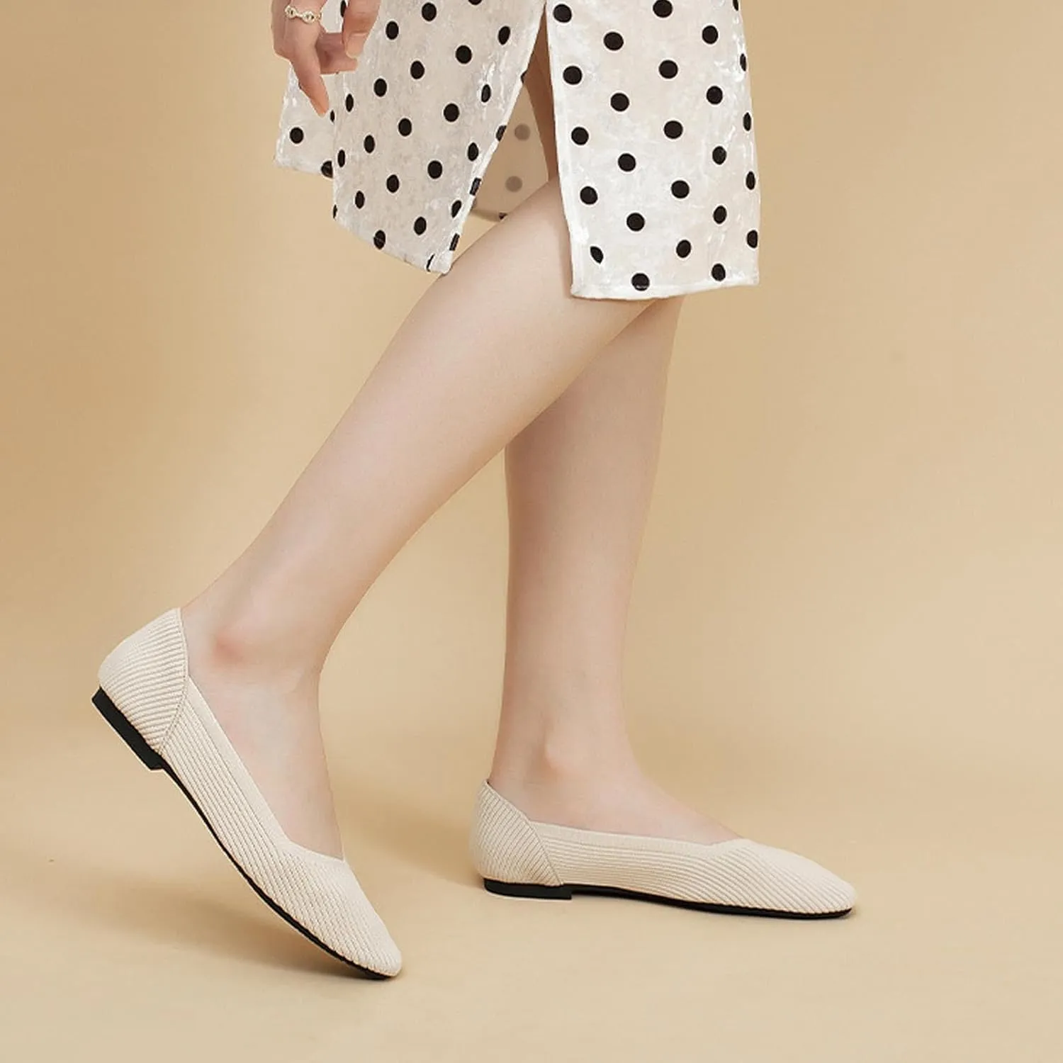 Women's Square Toe Flats Knit Dress Shoes Comfortable Mesh Flats for Women Slip On Ballet Flats Shoes Classic Soft Mary Jane Shoes