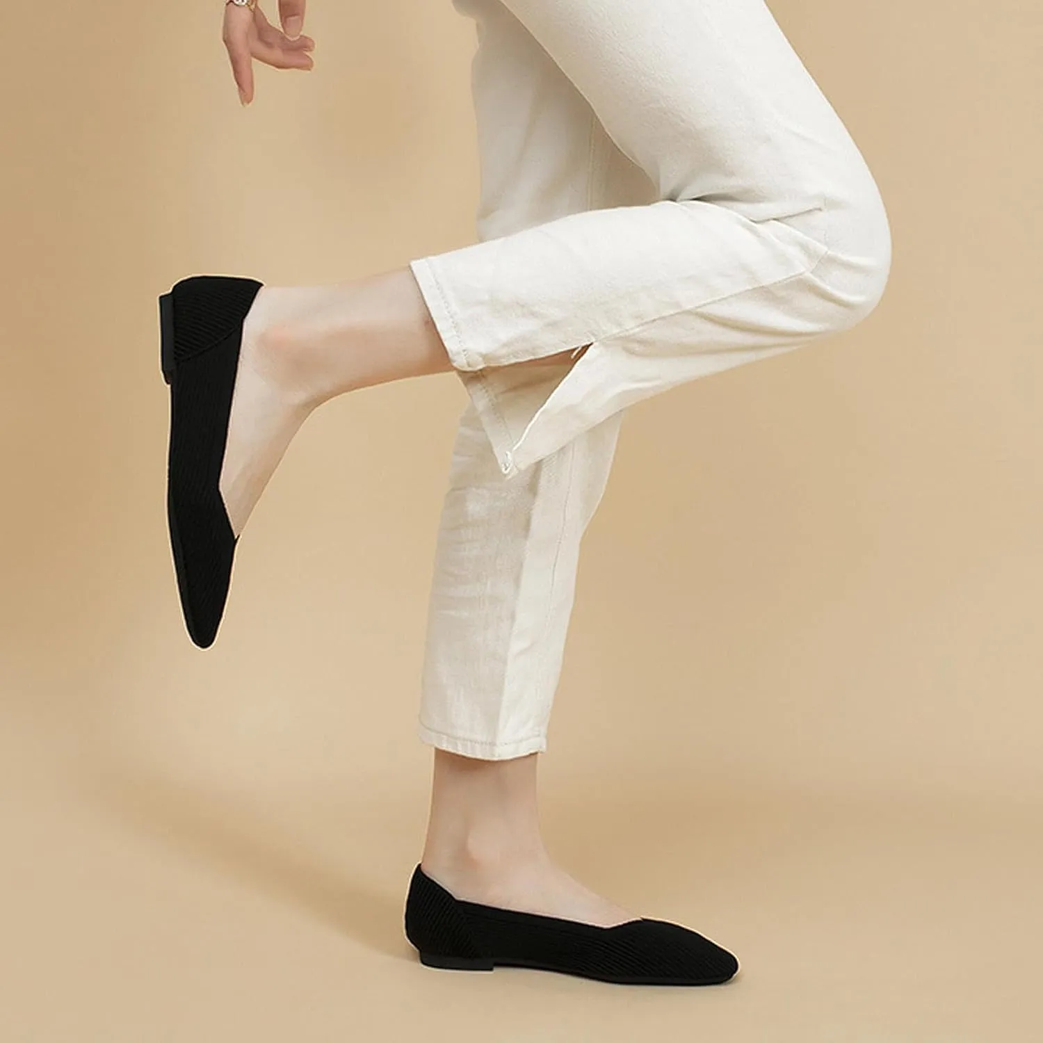 Women's Square Toe Flats Knit Dress Shoes Comfortable Mesh Flats for Women Slip On Ballet Flats Shoes Classic Soft Mary Jane Shoes