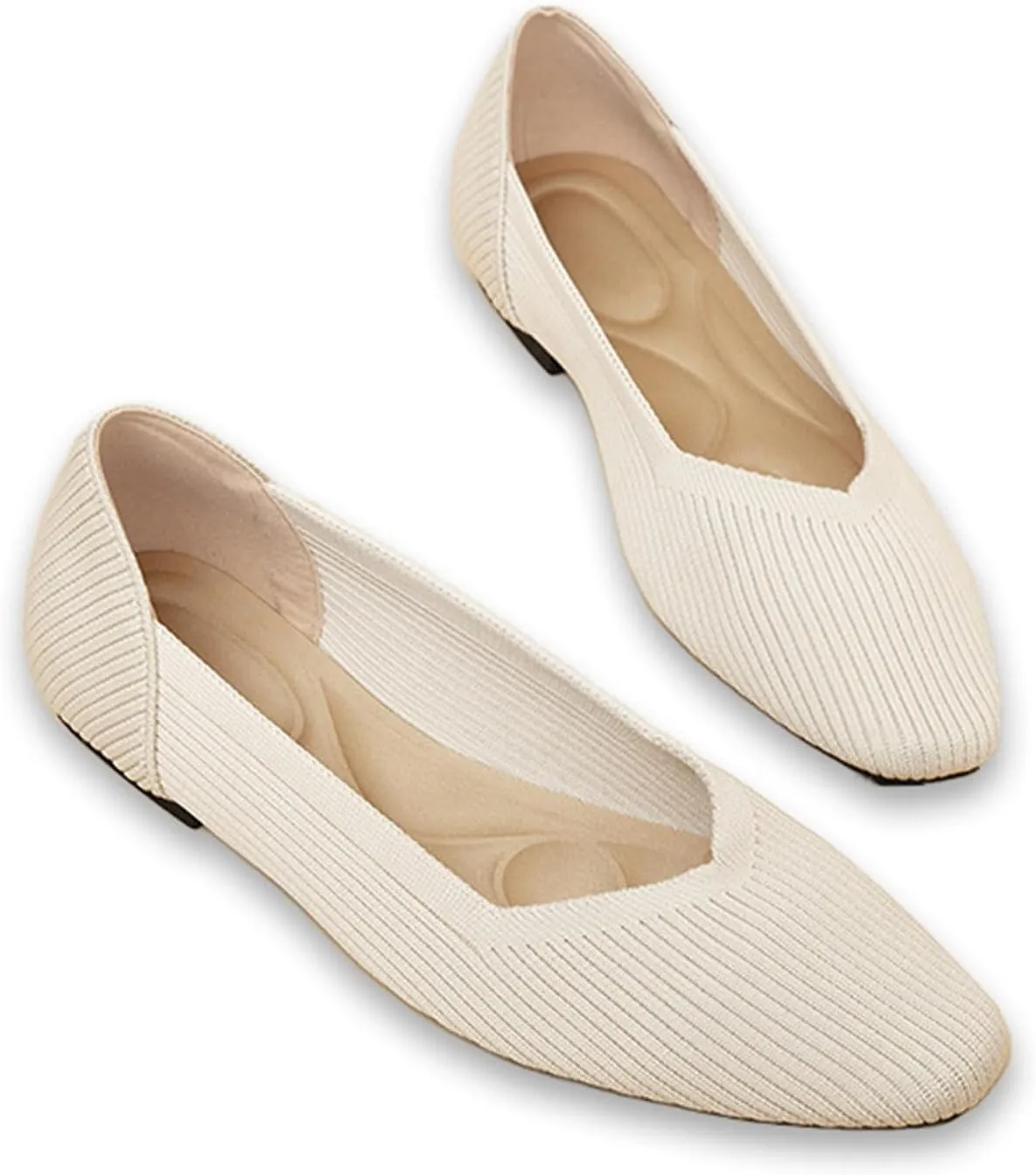 Women's Square Toe Flats Knit Dress Shoes Comfortable Mesh Flats for Women Slip On Ballet Flats Shoes Classic Soft Mary Jane Shoes
