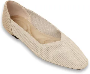 Women's Square Toe Flats Knit Dress Shoes Comfortable Mesh Flats for Women Slip On Ballet Flats Shoes Classic Soft Mary Jane Shoes