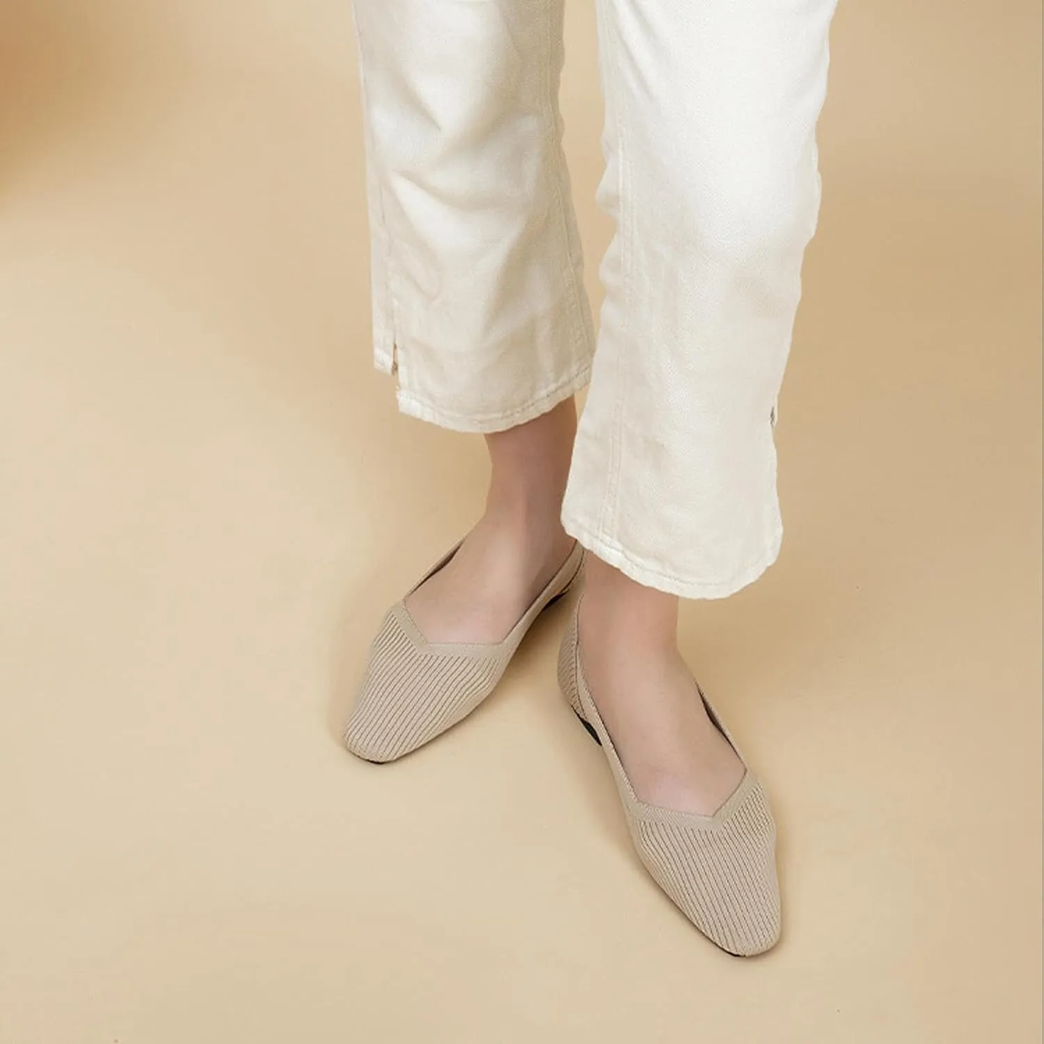 Women's Square Toe Flats Knit Dress Shoes Comfortable Mesh Flats for Women Slip On Ballet Flats Shoes Classic Soft Mary Jane Shoes