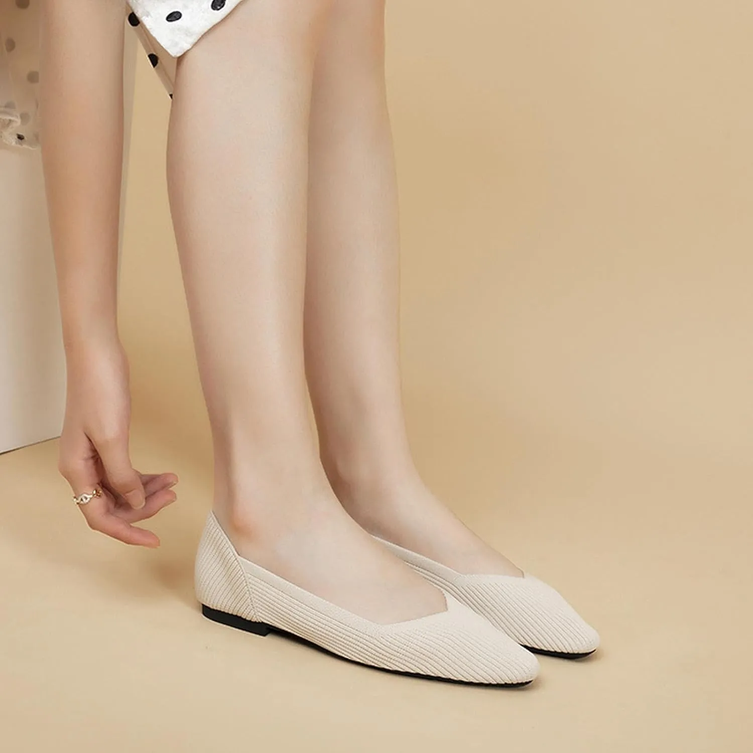 Women's Square Toe Flats Knit Dress Shoes Comfortable Mesh Flats for Women Slip On Ballet Flats Shoes Classic Soft Mary Jane Shoes