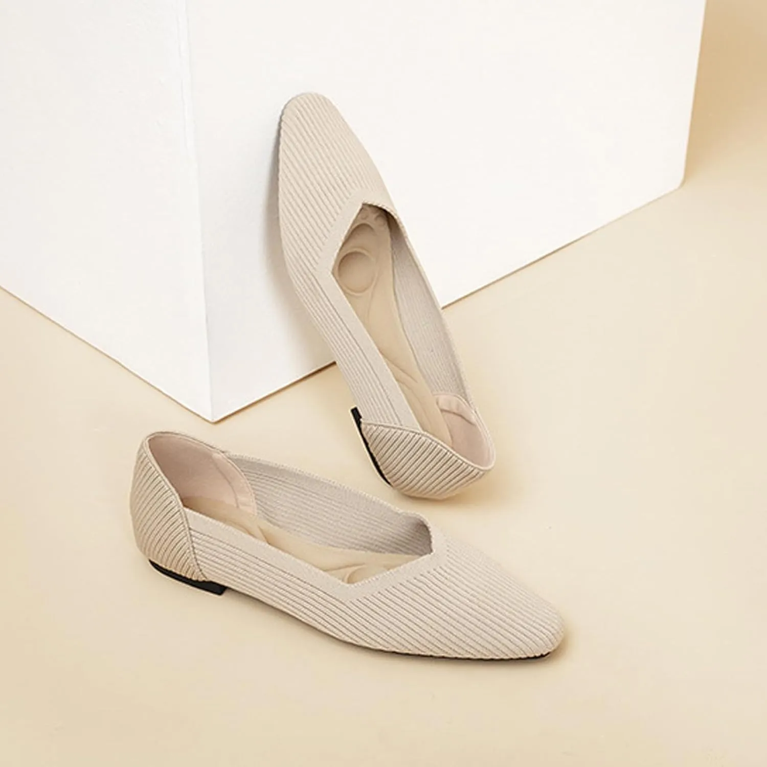 Women's Square Toe Flats Knit Dress Shoes Comfortable Mesh Flats for Women Slip On Ballet Flats Shoes Classic Soft Mary Jane Shoes