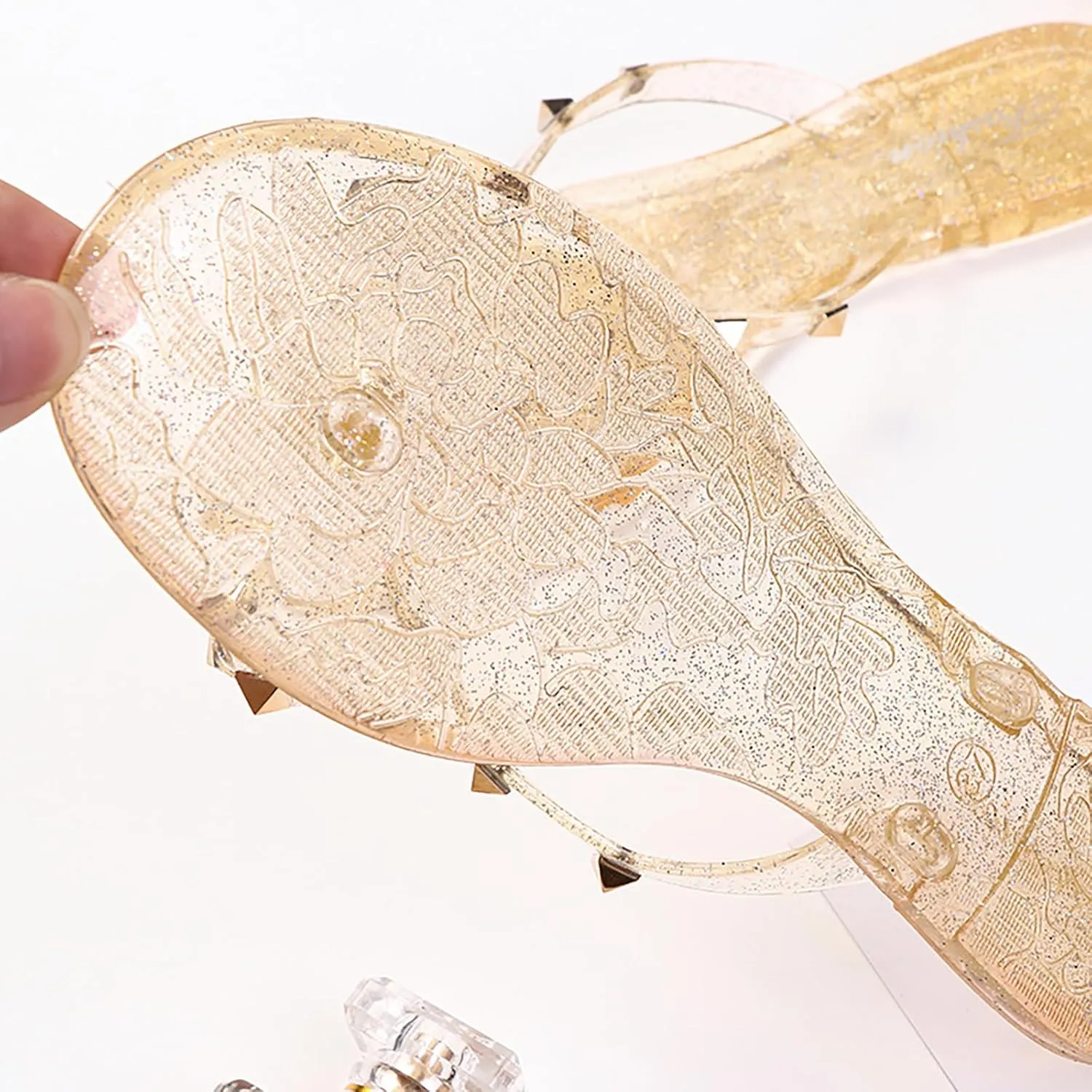 Women's Studded Bow Jelly Flat Flip Flops Fashion Comfort Open Round Toe Slip On Thong Slipper Sandals With Rivets for Summer Outdoor Beach Pool