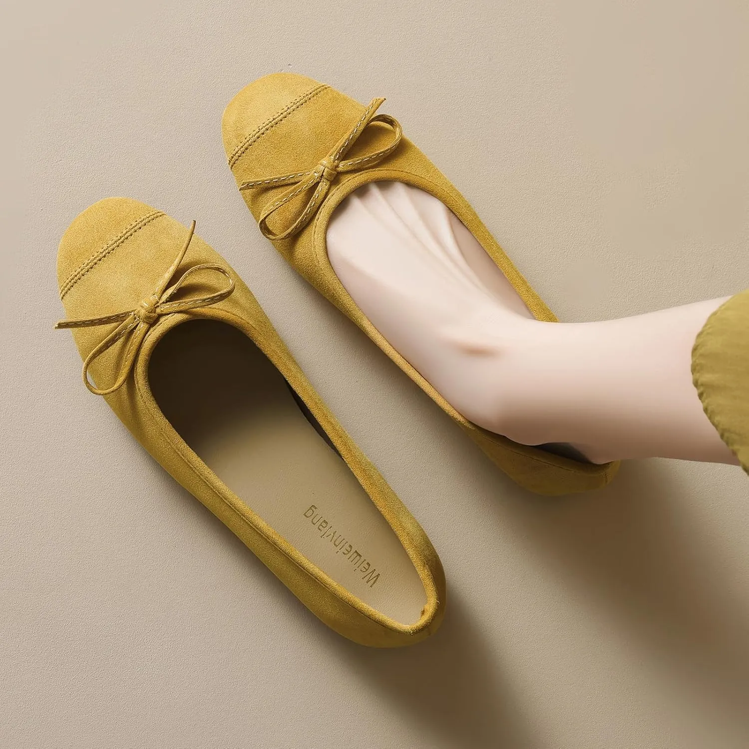 Women's Suede Bow Tie Ballet Flats Fashion Round Toe Soft Shallow Mouth Slip On Casual Loafers Comfortable Walking Wedding Dress Shoes