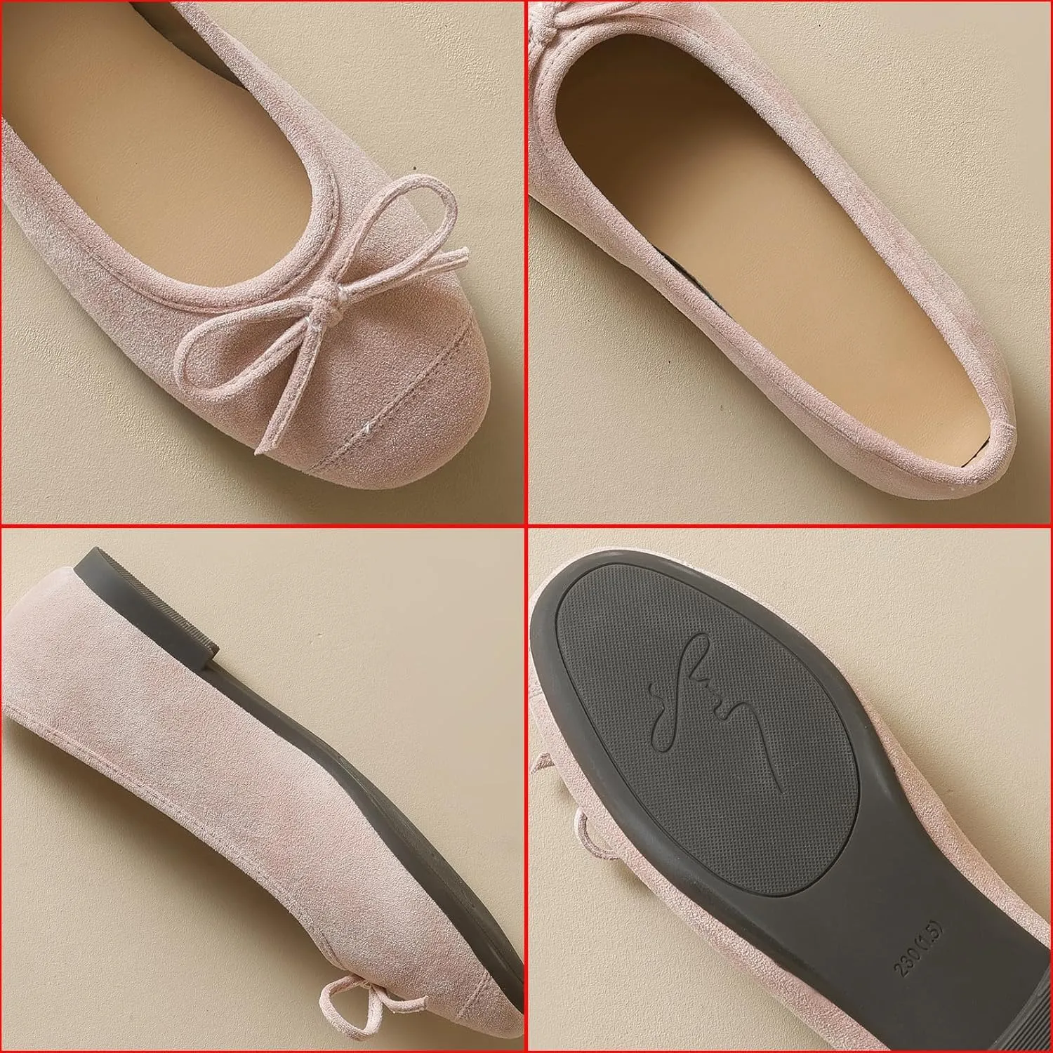 Women's Suede Bow Tie Ballet Flats Fashion Round Toe Soft Shallow Mouth Slip On Casual Loafers Comfortable Walking Wedding Dress Shoes