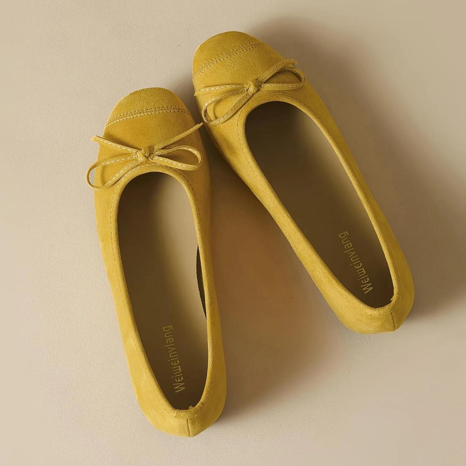 Women's Suede Bow Tie Ballet Flats Fashion Round Toe Soft Shallow Mouth Slip On Casual Loafers Comfortable Walking Wedding Dress Shoes