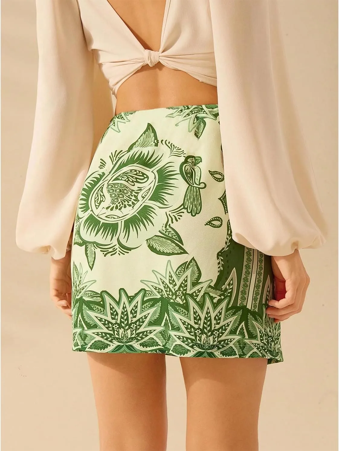 Womens Summer Floral Wrap Short Skirt Tie Side High Waist A Line Beach Vacation Boho Mini Skirt