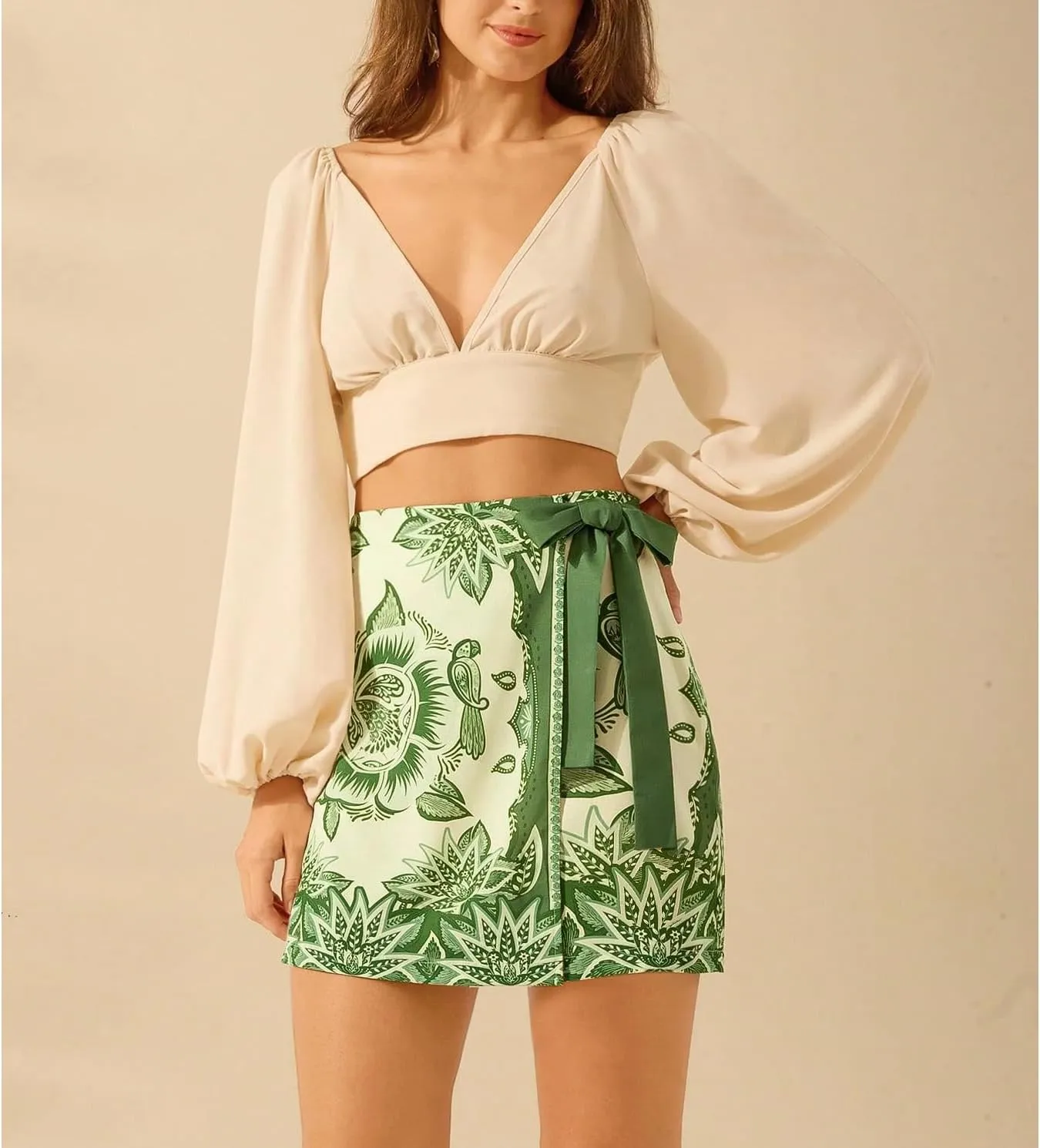 Womens Summer Floral Wrap Short Skirt Tie Side High Waist A Line Beach Vacation Boho Mini Skirt