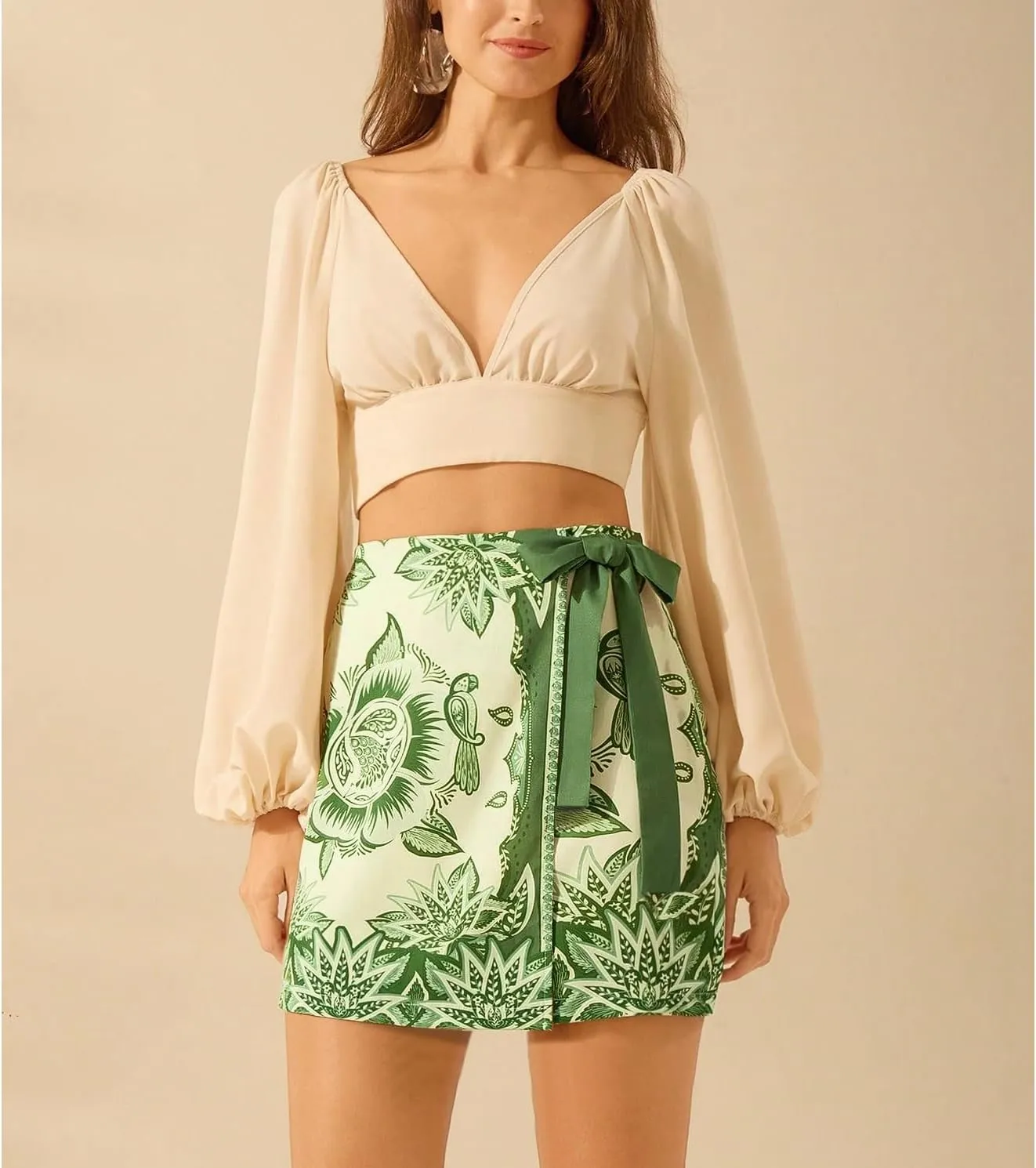 Womens Summer Floral Wrap Short Skirt Tie Side High Waist A Line Beach Vacation Boho Mini Skirt