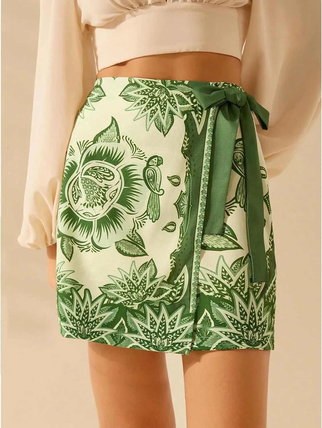 Womens Summer Floral Wrap Short Skirt Tie Side High Waist A Line Beach Vacation Boho Mini Skirt