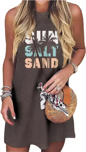 Womens Sundress Summer Sun Graphic Mini Tank Dress Sleeveless Beach Dresses Short Casual Sun Dresses