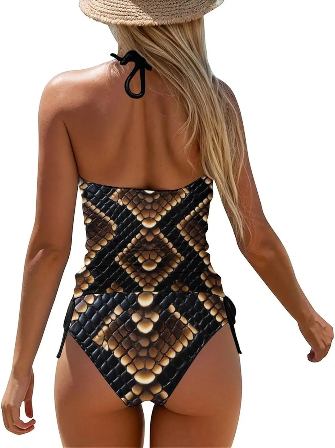 Womens Tankini Set Halter Bikini Tops and Triangle Bottom Two Piece Bathing Suit Tummy Control Swimsuit