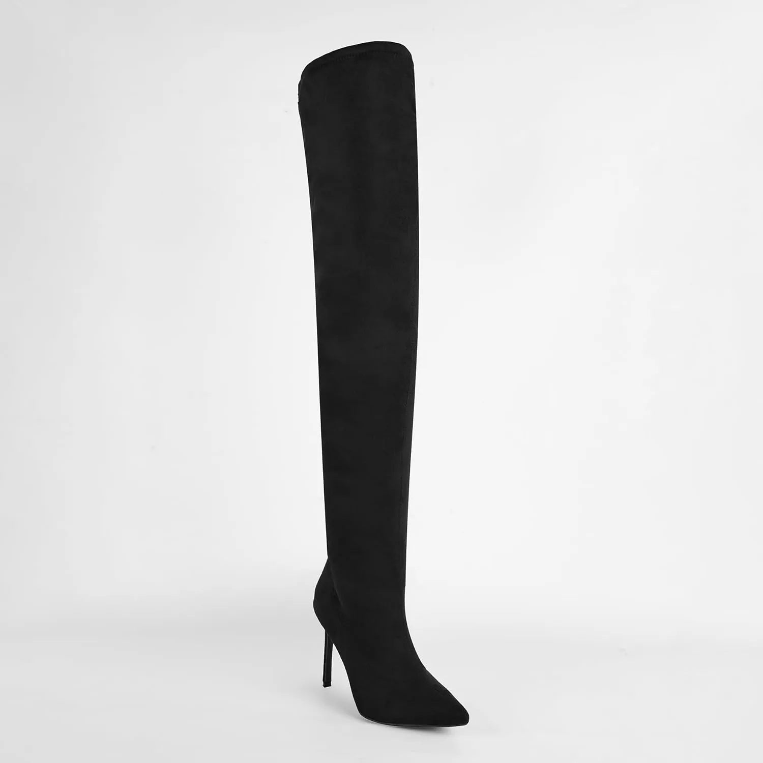 Women's Thigh High Block Stiletto Heel Over The Knee Boots, Faux Suede Elasticity, Long Black Boots, Round Toe&Pointed Toe, Side Zip Sexy Boots for Winter Fall