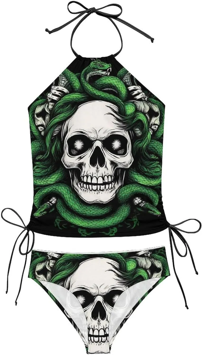 Womens Two Piece Tankini Swimsuit Tummy Control High Neck Bathing Suit Tops Halter Ruched Swimwear