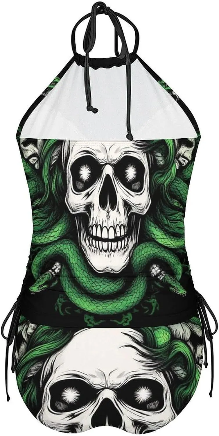 Womens Two Piece Tankini Swimsuit Tummy Control High Neck Bathing Suit Tops Halter Ruched Swimwear