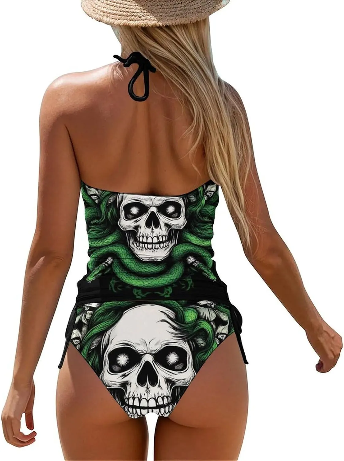 Womens Two Piece Tankini Swimsuit Tummy Control High Neck Bathing Suit Tops Halter Ruched Swimwear
