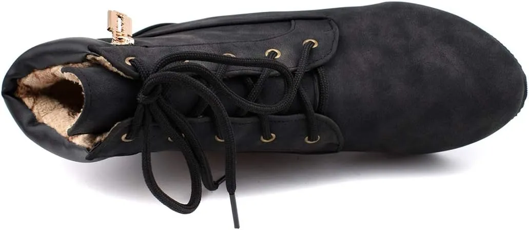 Womens Wedge Heel Ankle Boots Laced Up Ankle Booties with Zip