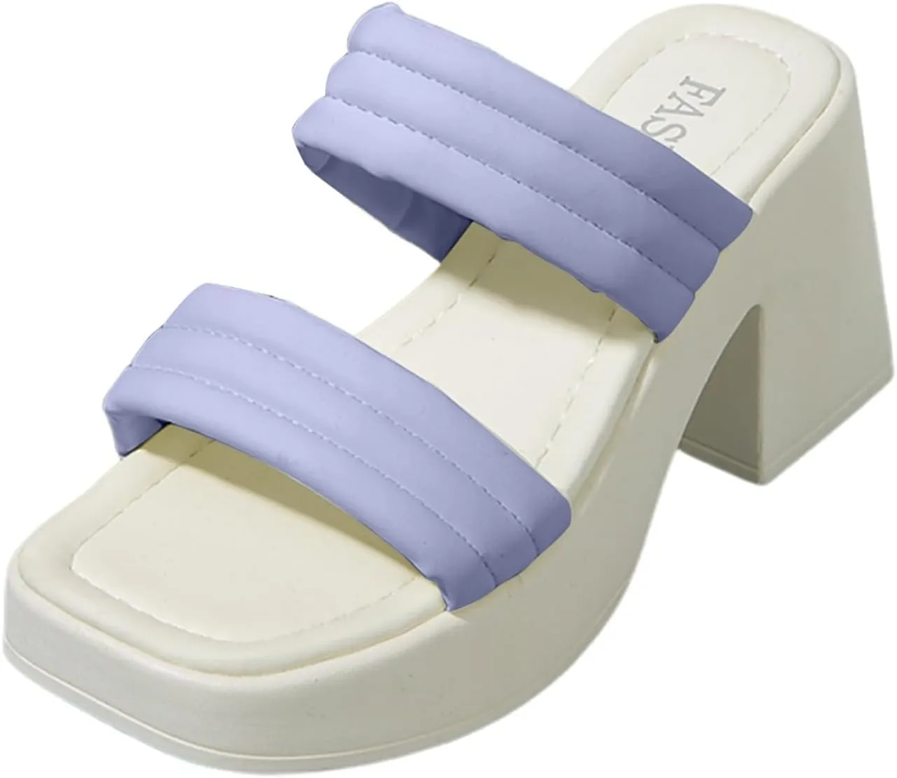 Women's Wedge Sandals Square Toe Open Toe Two Strap Slip on Heels Slide Sandals Casual Dress Pumps Mules