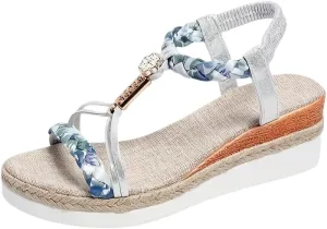 Women’s Wedge Sandals with Colorful Ribbon Detail – Espadrille Platform with Open Toe & Wide Ankle Straps – Boho Summer Sandals for Daily Wear & Vacations (Sizes 6–11)