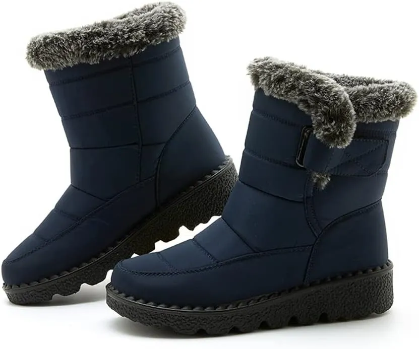Womens Winter Fleece Snow Boots,Fur Lined Warm Ankle Boots Slip- On,Winter Waterproof Outdoor Booties
