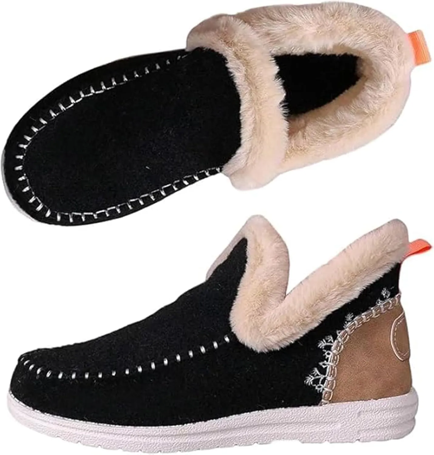 Women's Winter Plush Lined Flat Shoes,Soft Plush Slip-on Sneakers for Cozy Feet,Faux Fur Lining Anti-Slip Ankle Boots