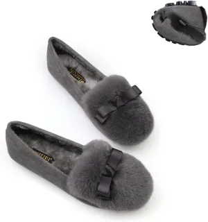 Women's Winter Shoes Women's Faux Fur Flats Slip On Cozy House Slippers Warm Shoes for Indoor and Outdoor Wear