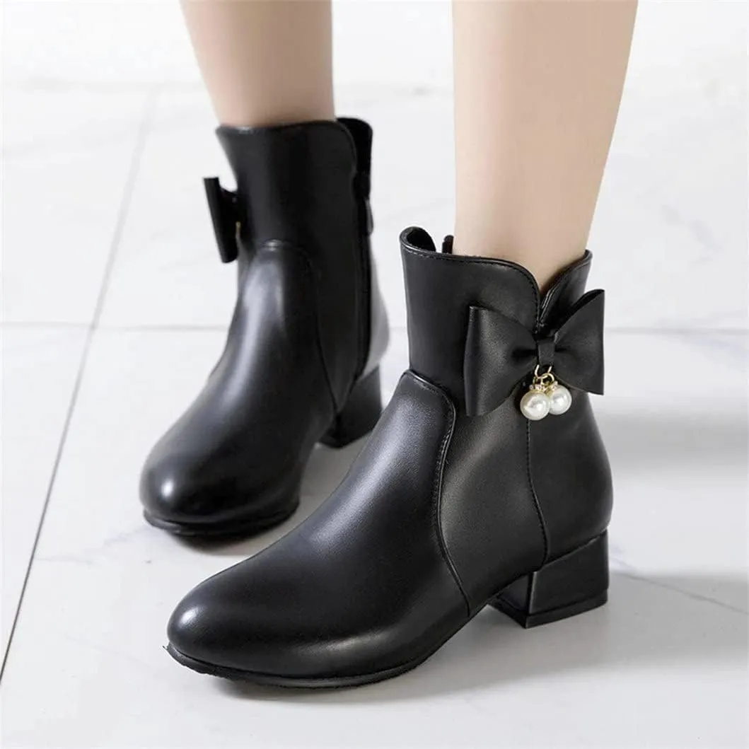 Womens Zip Up Ankle Boots Low Chunky Heel Booties for Women with Bow