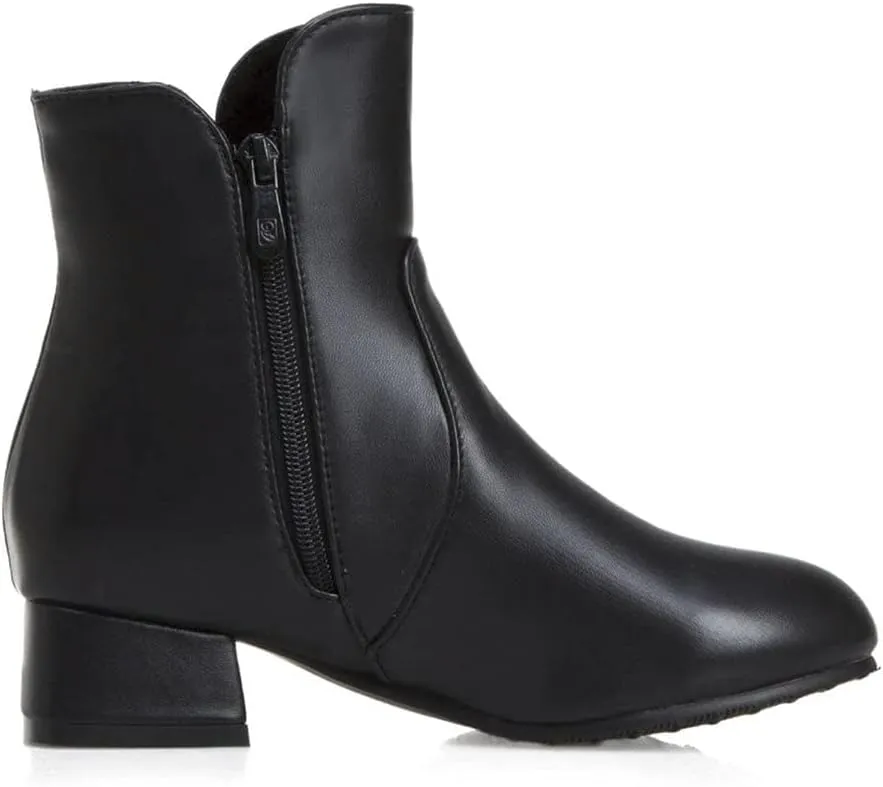 Womens Zip Up Ankle Boots Low Chunky Heel Booties for Women with Bow