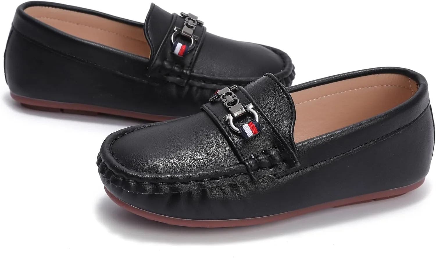 WUIWUIYU Boys Girls Soft Leather Loafer Casual Moccasin Flats Dress Shoes Penny Loafers School Dress Shoes