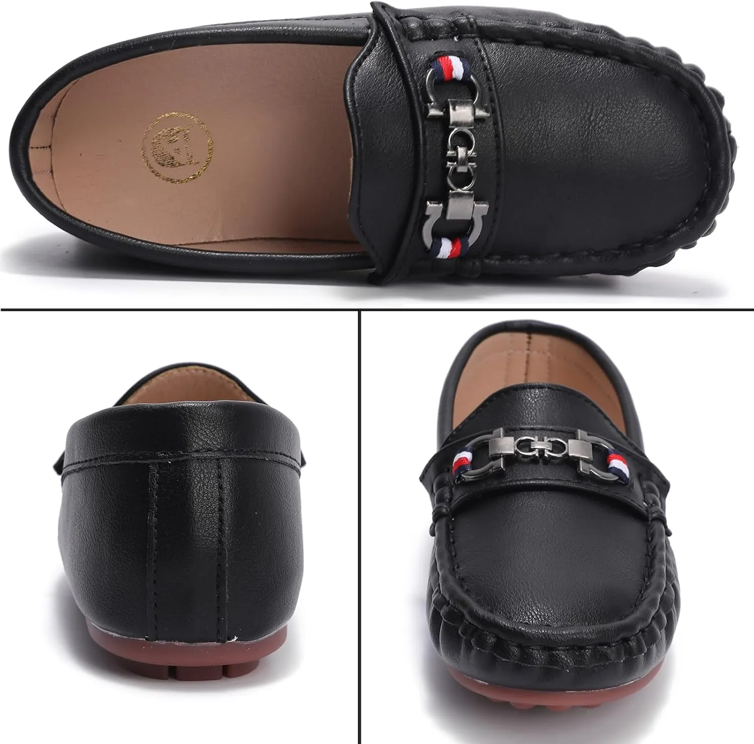 WUIWUIYU Boys Girls Soft Leather Loafer Casual Moccasin Flats Dress Shoes Penny Loafers School Dress Shoes