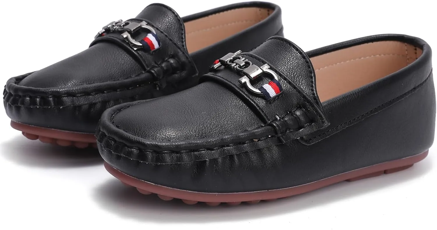 WUIWUIYU Boys Girls Soft Leather Loafer Casual Moccasin Flats Dress Shoes Penny Loafers School Dress Shoes