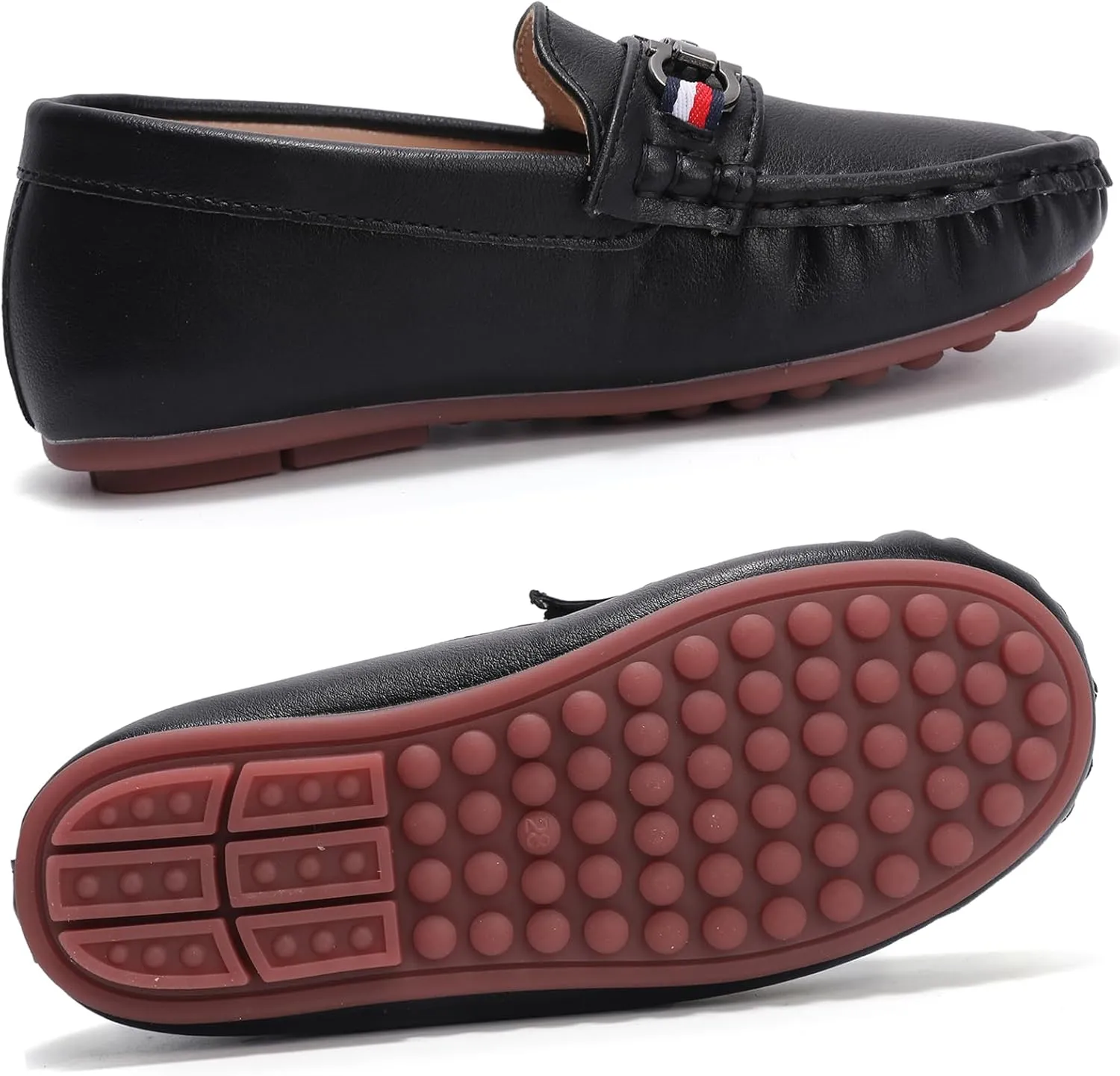 WUIWUIYU Boys Girls Soft Leather Loafer Casual Moccasin Flats Dress Shoes Penny Loafers School Dress Shoes