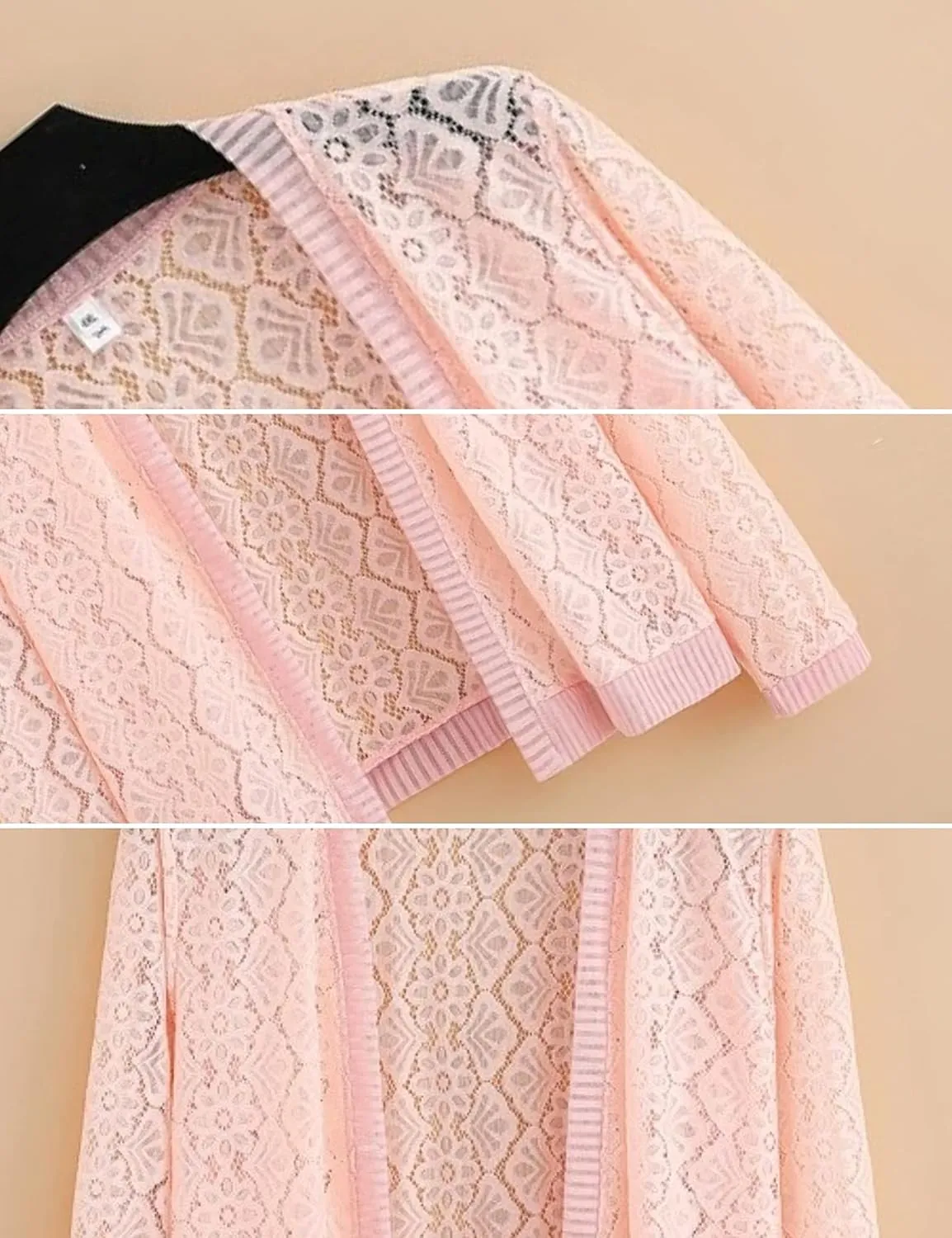 Xunger Women’s 3/4 Sleeve Lace Cardigan Casual Open Front Floral Lace Shrug Summer Cover Up