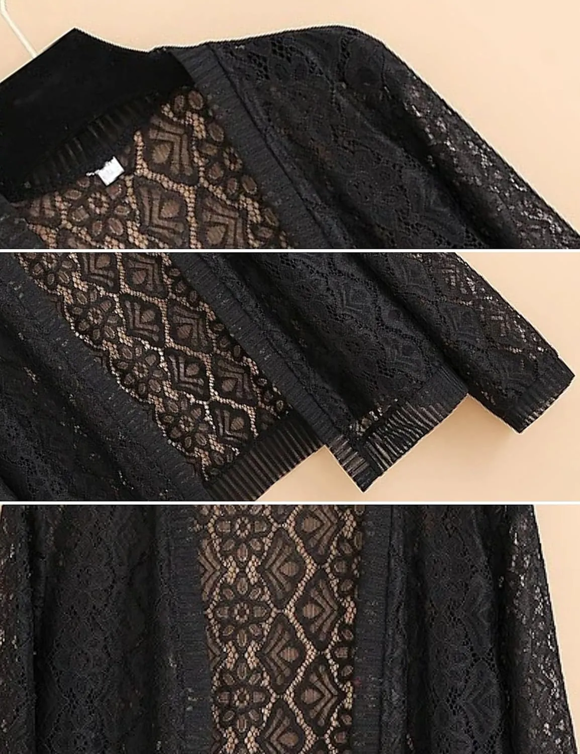 Xunger Women’s 3/4 Sleeve Lace Cardigan Casual Open Front Floral Lace Shrug Summer Cover Up