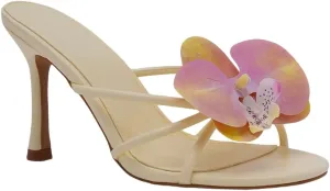 YIYA Women's 3D Flower Strappy Kitten Heels Sandals Elegant Open Round Toe Slip On Slide Floral Slingback Mules Cute Wedding Vacation Party Summer Dress Shoes