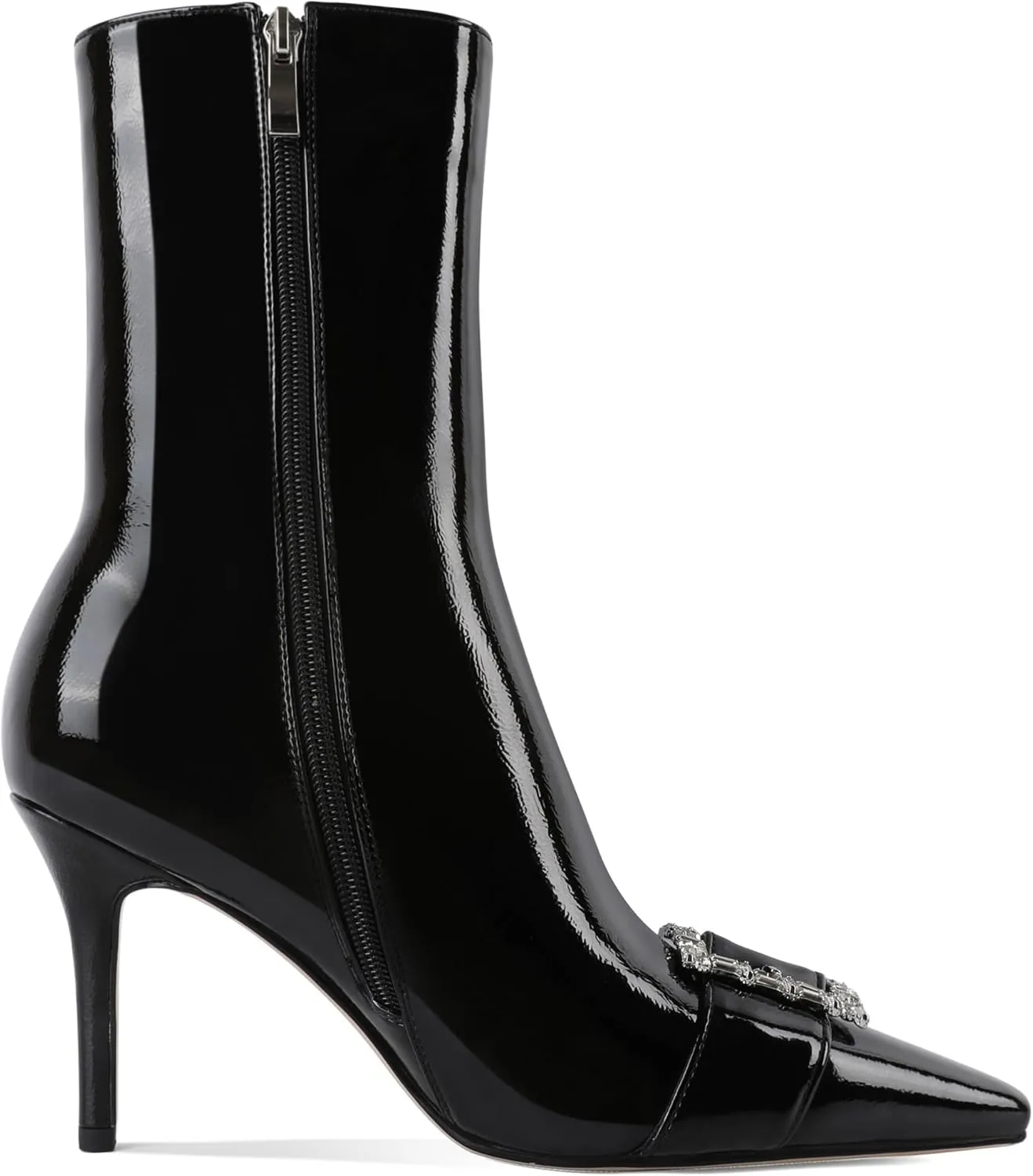 YODEKS Ankle Boots For Women Short Boots Pointed Toe 3.5 Inch High Heel Boots Rhinestone Buckle Boots
