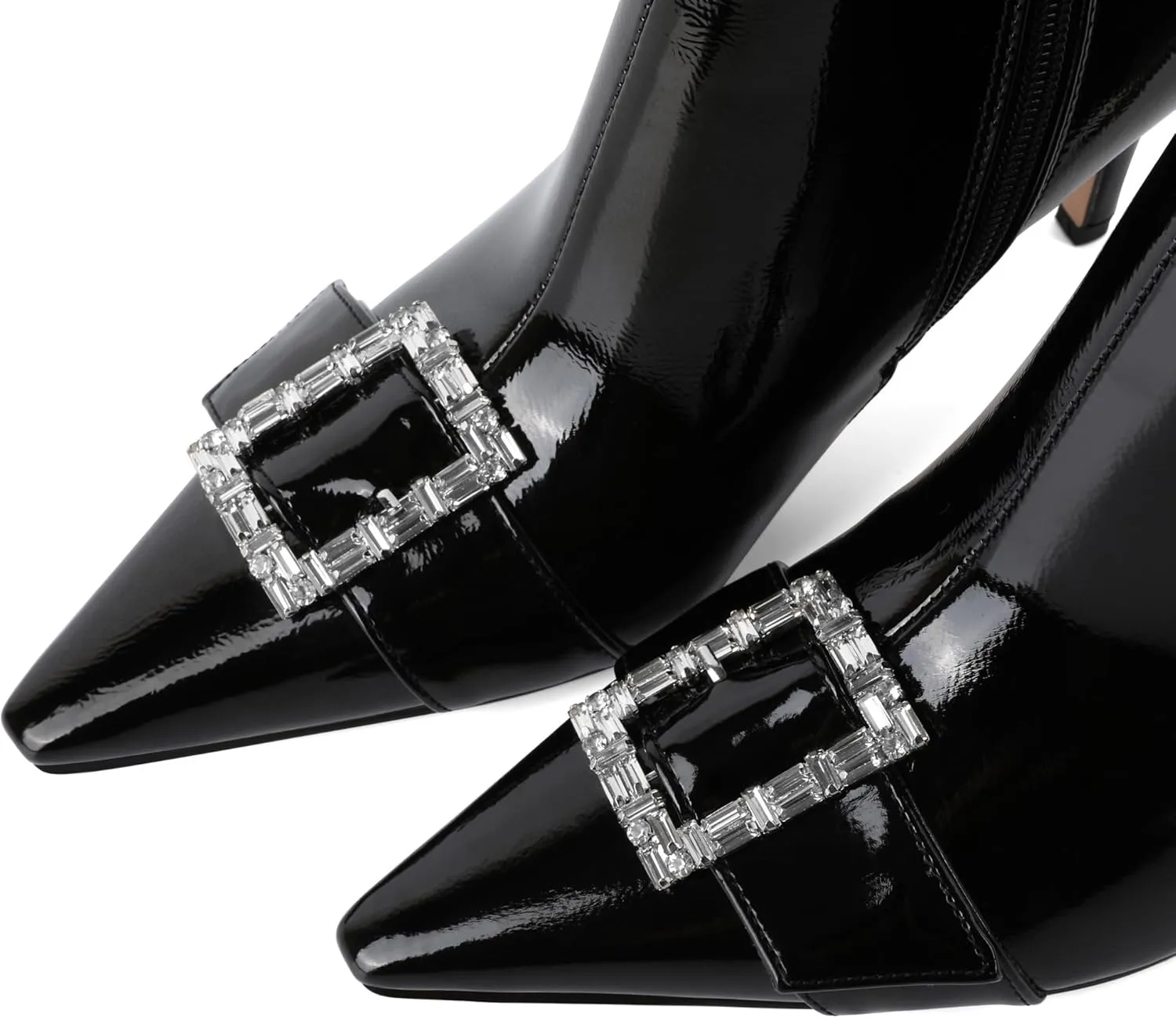 YODEKS Ankle Boots For Women Short Boots Pointed Toe 3.5 Inch High Heel Boots Rhinestone Buckle Boots